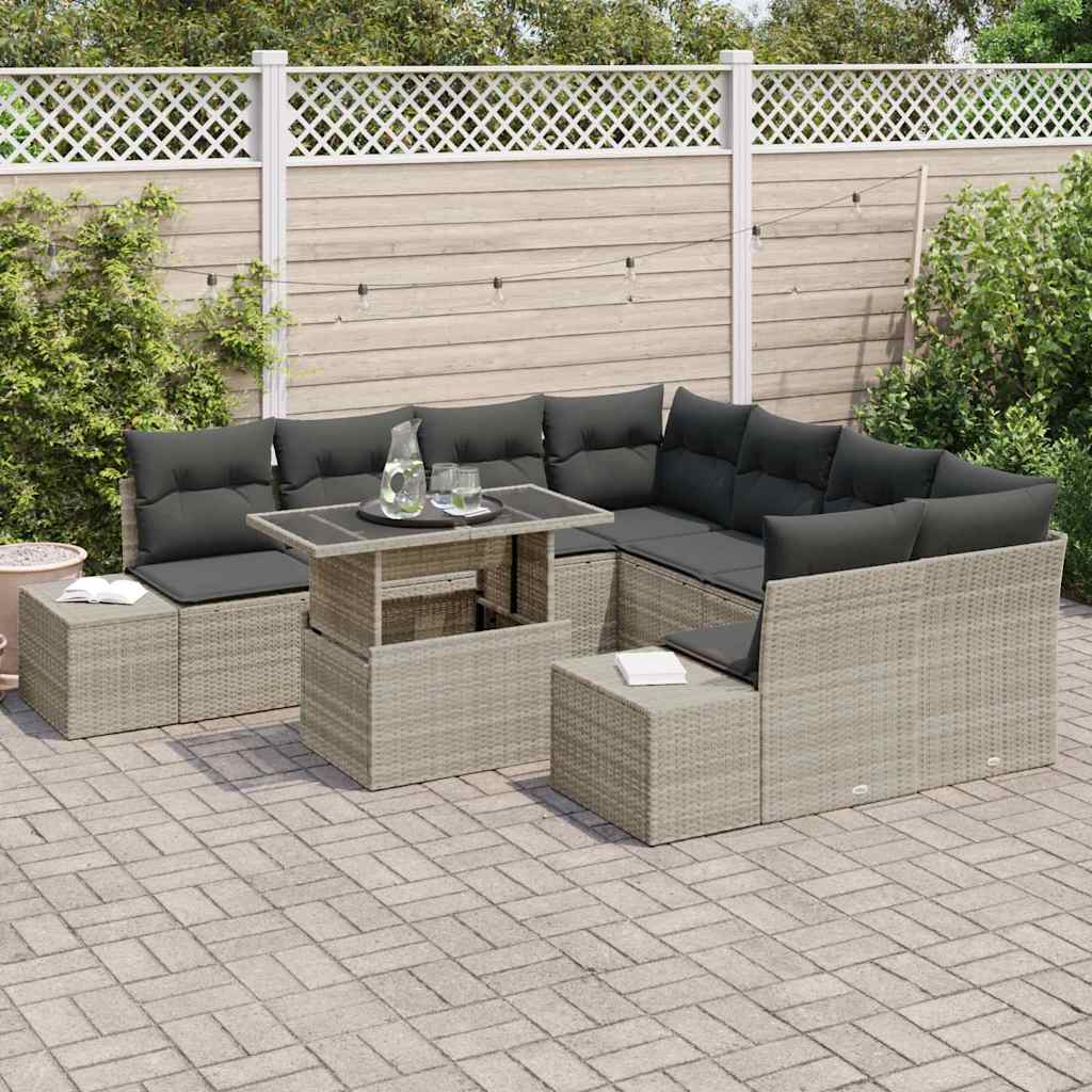Garten-Sofa-Set 9 pcs Hellgrau und Dunkelgrau 100 x 55 x 73 cm